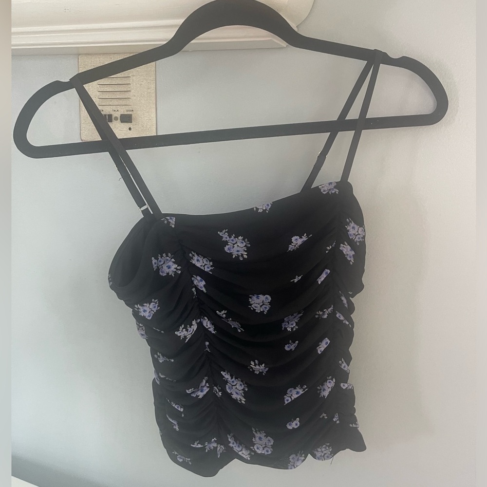 Black top, black with floral pattern. size medium , from forever 21